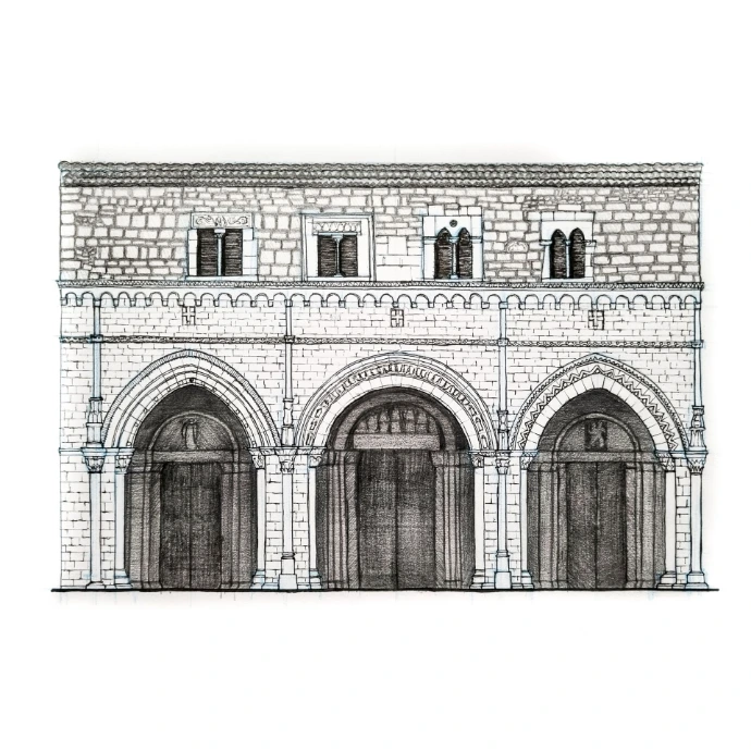 Pencil drawing of the Abbazia di San Clemente a Casauria