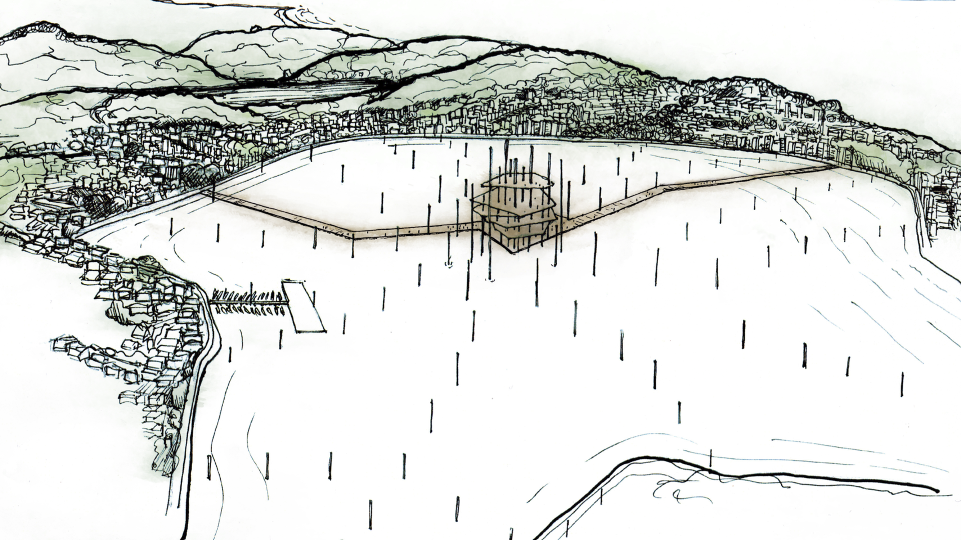 Sketch of an architectural project, birds eye view