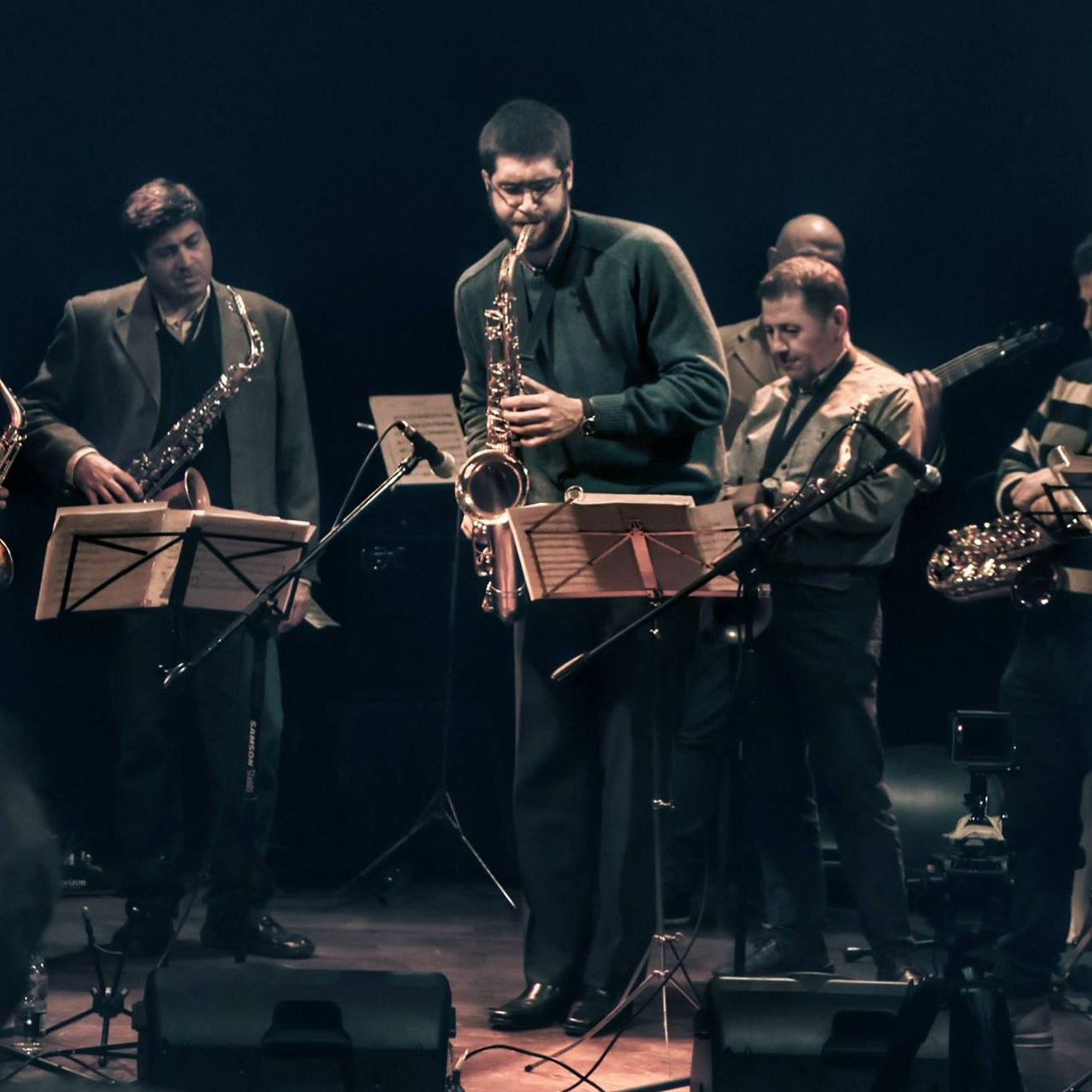 Franco Giardino playing saxophone with quintet, Santa Fe, Argentina