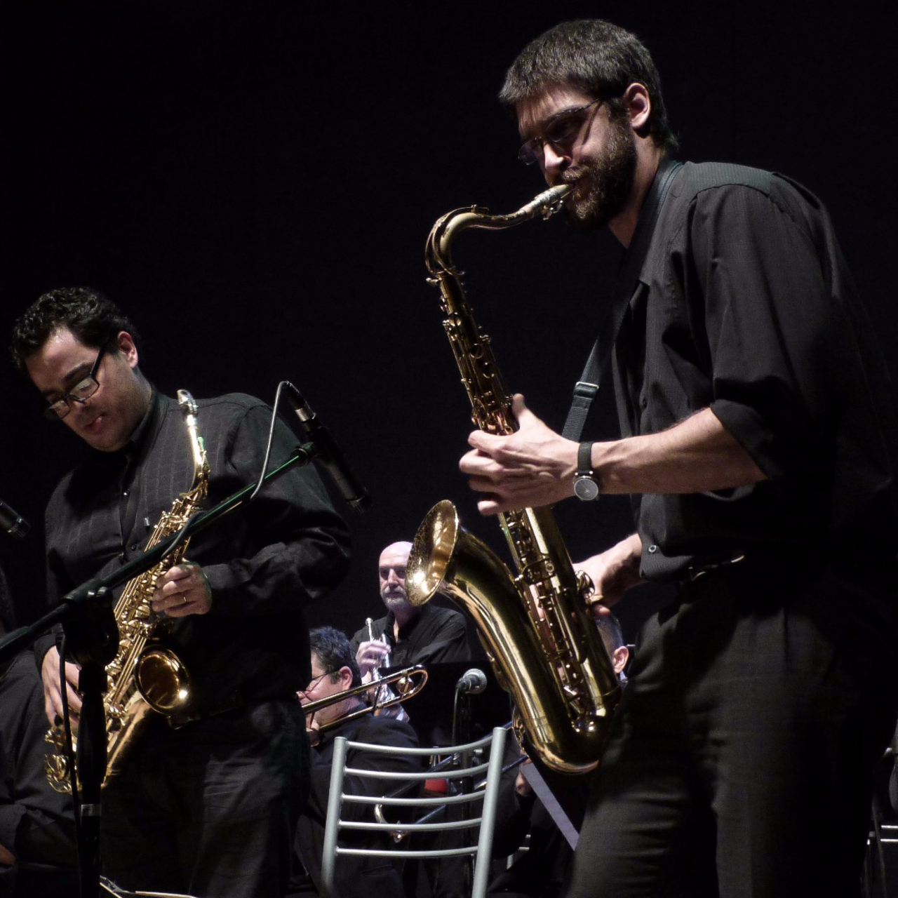 Franco Giardino playing saxophone, Santa Fe Jazz Ensamble